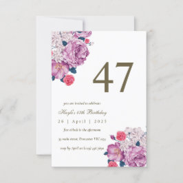 Convites Botânico Floral Roxo Simples Chic 47º Aniversário