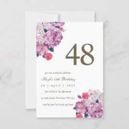 Convites Botânico Floral Roxo Simples Chic 48º Aniversário