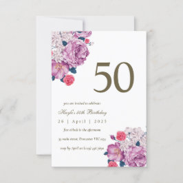 Convites Botânico Floral Roxo Simples Chic 50º Aniversário