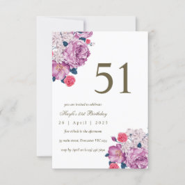 Convites Botânico Floral Roxo Simples Chic 51º Aniversário