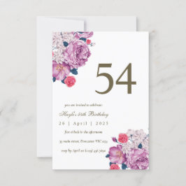 Convites Botânico Floral Roxo Simples Chic 54º Aniversário