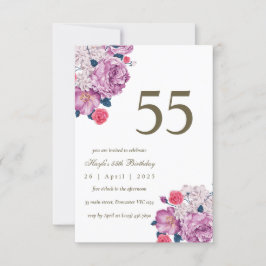 Convites Botânico Floral Roxo Simples Chic 55º Aniversário