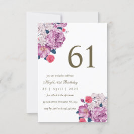 Convites Botânico Floral Roxo Simples Chic 61º Aniversário