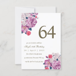 Convites Botânico Floral Roxo Simples Chic 64º Aniversário