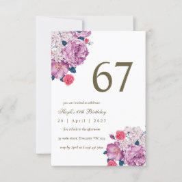 Convites Botânico Floral Roxo Simples Chic 67º Aniversário