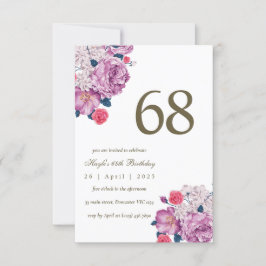 Convites Botânico Floral Roxo Simples Chic 68º Aniversário