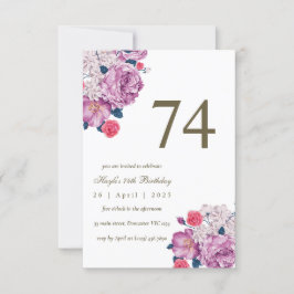 Convites Botânico Floral Roxo Simples Chic 74º Aniversário