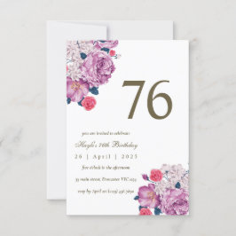 Convites Botânico Floral Roxo Simples Chic 76º Aniversário