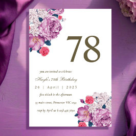 Convites Botânico Floral Roxo Simples Chic 78º Aniversário
