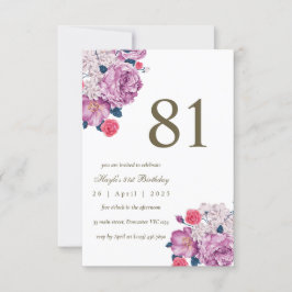 Convites Botânico Floral Roxo Simples Chic 81º Aniversário