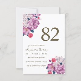 Convites Botânico Floral Roxo Simples Chic 82º Aniversário