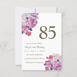 Convites Botânico Floral Roxo Simples Chic 85º Aniversário