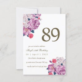 Convites Botânico Floral Roxo Simples Chic 89º Aniversário