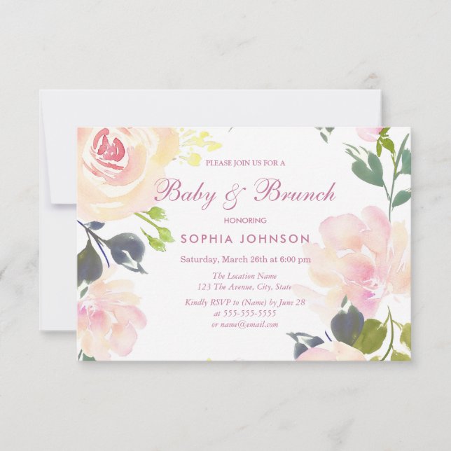 Convites Botânico Floral Sweet Baby & Brunch Invite (Frente)