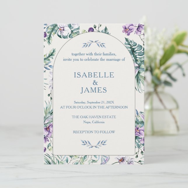 Convites Botânico Floral Tropical Personalizado de Casament (Em pé/Frente)