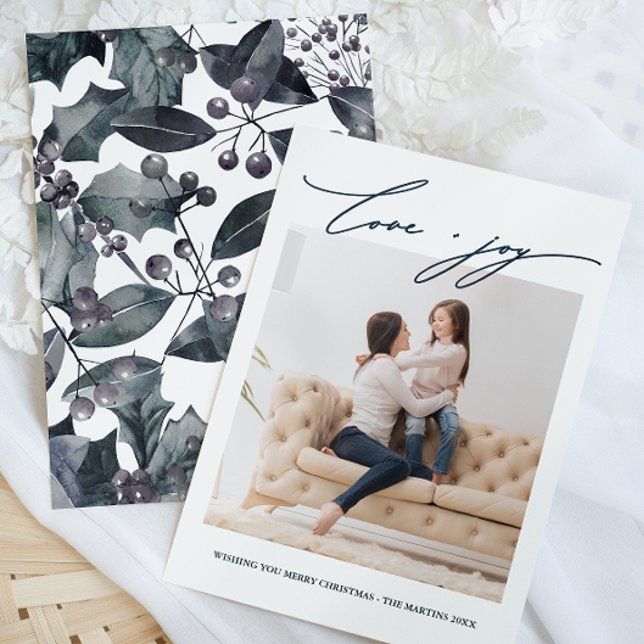 Convites Botânico Rustic Blue Winter com Feriado Fotográfic (Criador carregado)