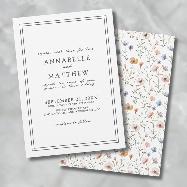 Convites Botânico Simples Elegante Flor Silvestre Boho Casa (Botanical Simple Elegant Wildflower Boho Wedding Invitation )