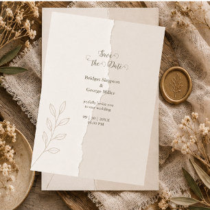 Convites Botânicos de casamento minimalistas em papel rasga