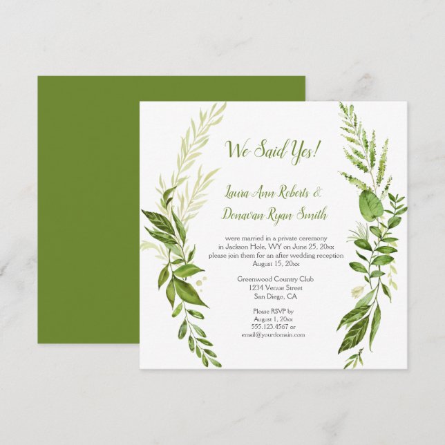 Convites Botânicos de Wildwoods Rustic Recepção Somente | (Frente/Verso)