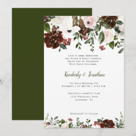 Convites Botânicos Florais Vermelho Branco Floresta Verde I