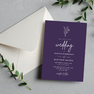 Convites Botânicos Minimalistas Modernos Casamento Roxo