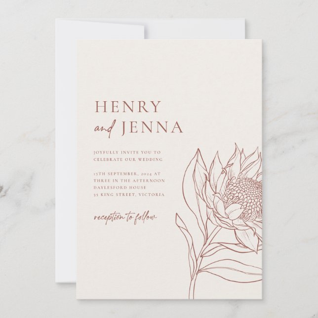 Convites Botânicos Nativos Australianos Waratah Protea (Frente)