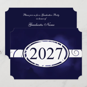 Convites Botão Floral Azul e Branco Festa de Graduação 2027