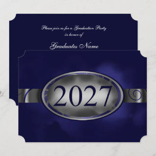 Convites Botão Floral Azul e Prata Festa de Formatura 2027