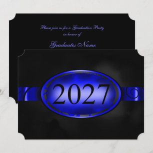 Convites Botão Floral Azul e Preto Festa de Graduação 2027