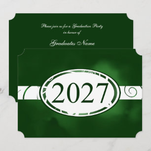 Convites Botão Floral Verde e Branco Festa de Formatura 202