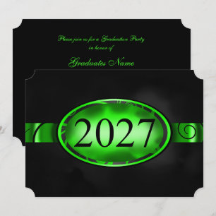 Convites Botão Floral Verde e Preto Festa de Graduação 2027