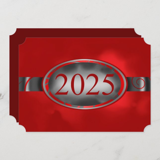 Convites Botão Floral Vermelho e Prateado 2025 Festa de for (Frente/Verso)