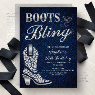 Convites Botas Brilho Denim Ocidental Aniversário