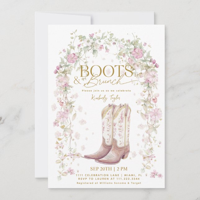 Convites Botas & Brunch Arco de Flores Silvestres Chá de No (Frente)