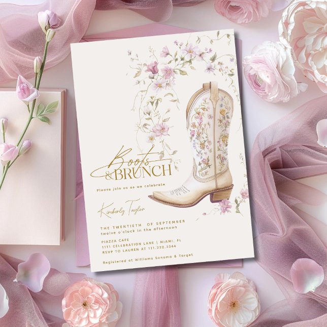 Convites Botas & Brunch Flores Rosa Florais Chá de Noiva (Criador carregado)