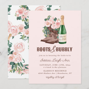 Convites Botas & Bubbly Floral Champanhe Festa de Noivado