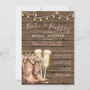 Convites Botas & Bubbly Rustic Western Cowgirl Champanhe