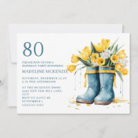 Botas-chuvas Azuis Tulipas Amarelas 80 Aniversário