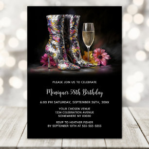 Convites Botas com Lantejoulas Prateadas Festa de Aniversár