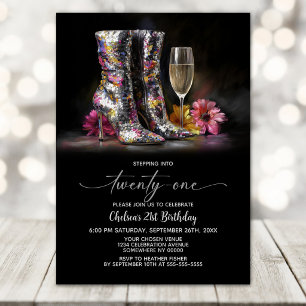 Convites Botas com Lantejoulas Prateadas Festa de Aniversár