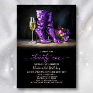 Convites Botas com Lantejoulas Roxas Festa de Aniversário d