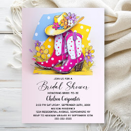 Convites Botas de Bolinhas Rosa e Chapéu de Cowboy Chá de N