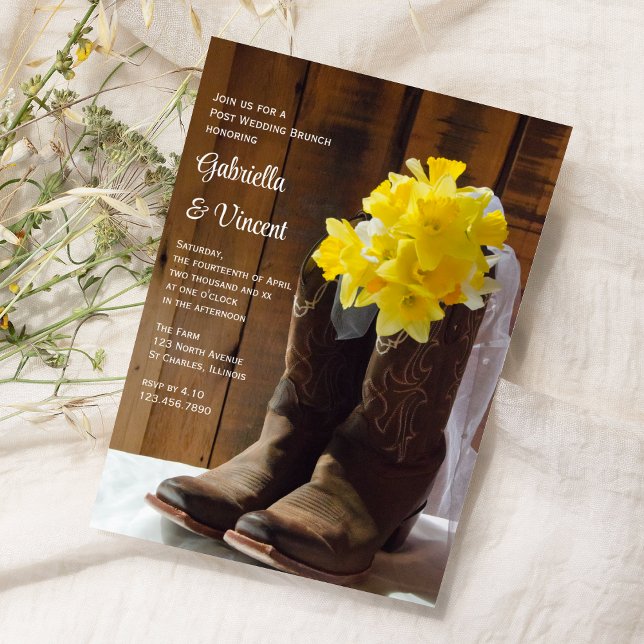 Convites Botas de cowboy amarelas Daffodils Postam Brunch (Criador carregado)