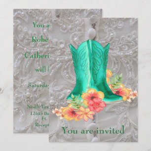 Convites Botas de Cowboy de Casamento Ocidentais Flores e R