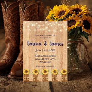 Convites Botas de Cowboy de Girassol Rústico Casamento em M