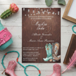 Convites Botas de Cowboy de Madeira Rústica Espanholas