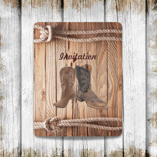 Convites Botas de Cowboy em madeira de celeiro Casamento We