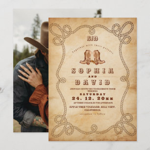 Convites Botas de Cowboy Ocidentais Elegantes para Casament
