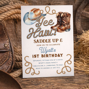 Convites Botas de Cowboy Primeiro Rodeio de Aniversário