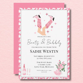 Convites Botas de Cowboy Rosa e Bridal Shower Bubbly
